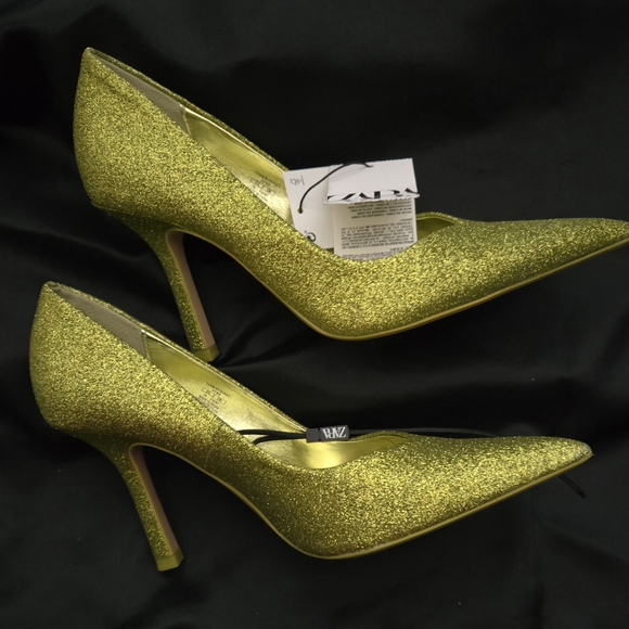 NWT Zara Wickedly Good Sparkling Green Heels - Picture 6 of 14